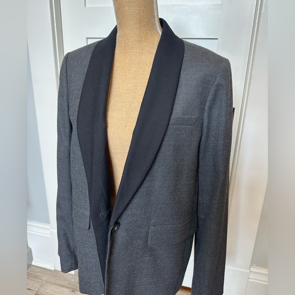 J. Crew Gray Blazer with Black Shawl Collar
